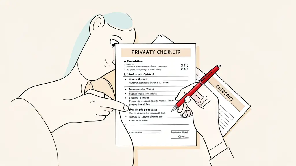 A family reviewer checking names and dates on a printed obituary beside a privacy checklist and red pen
